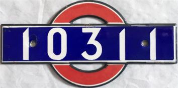 London Transport 1938 Tube Stock enamel STOCK-NUMBER PLATE from Driving Motor Car 10311. Measuring
