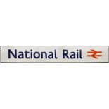 London Underground ENAMEL SIGN 'National Rail' with the NR logo. Measures 20" x 3" (50cm x 8cm)