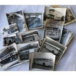 Quantity of mainly half-plate b&w BUS PHOTOGRAPHS, largely official shots and mostly 1950s by