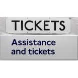 Pair of London Underground ENAMEL SIGNS comprising 'Tickets', c1950s/60s, size 24" x 6" (60cm x