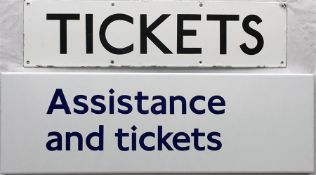Pair of London Underground ENAMEL SIGNS comprising 'Tickets', c1950s/60s, size 24" x 6" (60cm x