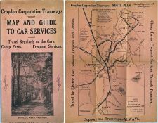 Croydon Corporation Tramways MAP AND GUIDE TO CAR SERVICES. Undated, style suggests c1915-1920.