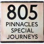 London Transport bus stop enamel E-PLATE for route 805 destinated Pinnacles, Special Journeys.