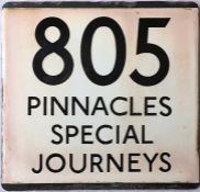 London Transport bus stop enamel E-PLATE for route 805 destinated Pinnacles, Special Journeys.