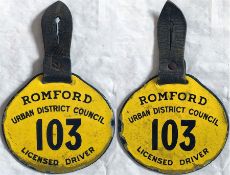 Early 20th-Century enamel BUS DRIVER'S LICENCE BADGE issued by Romford Urban District Council, '