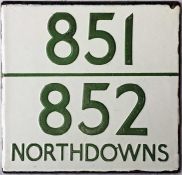 London Transport bus stop enamel E-PLATE 851/852 'Northdowns', a slightly incorrect form of the name
