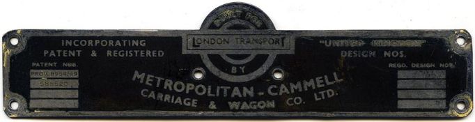 London Transport bus BODYBUILDER'S PLATE for Metropolitan-Cammell Carriage & Wagon Co Ltd from one