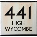 London Transport bus stop enamel E-PLATE for route 441 High Wycombe. The probable location of this