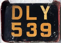 London Transport TROLLEYBUS REGISTRATION PLATE (rear) DLY 539 from 1937 D3 class vehicle 539. The