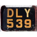 London Transport TROLLEYBUS REGISTRATION PLATE (rear) DLY 539 from 1937 D3 class vehicle 539. The