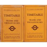 Pair of WW2 London Transport OFFICIALS' TIMETABLES of Trams and Trolleybuses, the issues dated
