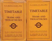 Pair of WW2 London Transport OFFICIALS' TIMETABLES of Trams and Trolleybuses, the issues dated