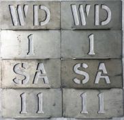 London Transport bus GARAGE STENCIL PLATES comprising a pair for WD (Wandsworth) and another for