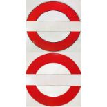 Two pairs of London Underground enamel PLATFORM SIGN INFILLS (each is two semi-circles), one