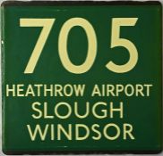 London Transport coach stop enamel E-PLATE for Green Line route 705 destinated Heathrow Airport,
