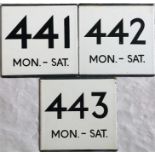 Selection of London Transport bus stop enamel E-PLATES for Country Area routes 441, 442 and 443, all