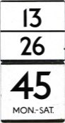 A pair of London Transport bus stop enamel E-PLATES comprising a 'split' example for routes 13 &