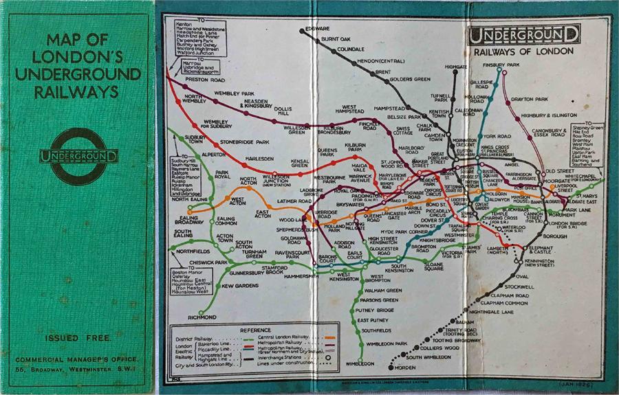 1926 London Underground linen-card POCKET MAP from the Stingemore-designed series of 1925-32. This