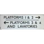 London Underground ENAMEL SIGN 'Platforms 1 & 2, Platforms 3 & 4 and lavatories' A fully-flanged