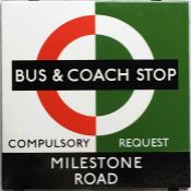 1950s/60s London Transport enamel BUS STOP SIGN ' Bus & Coach Stop - Milestone Road' from a 'Keston'