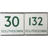 A pair of London Transport bus stop enamel E-PLATES for Southdown services 30 and 132 with the