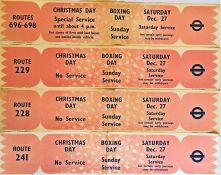 1952 London Transport BUS WINDOW SLIP POSTERS for Christmas period services on trolleybus routes