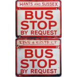 Double-sided enamel BUS STOP FLAG for Hants & Sussex 'by request'. Style suggests 1950s/60s vintage.