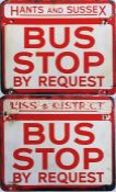 Double-sided enamel BUS STOP FLAG for Hants & Sussex 'by request'. Style suggests 1950s/60s vintage.