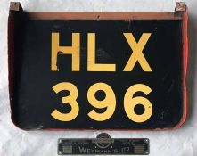 London Transport RT-type bus REGISTRATION PLATE (rear) HLX 396 from Weymann's-bodied RT 579 plus a
