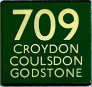 London Transport coach stop enamel E-PLATE for Green Line route 709 destinated Croydon, Coulsdon,