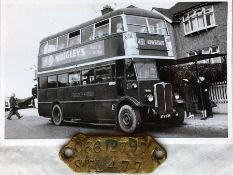 London Transport brass CHASSIS TAG, aka a DUMB-IRON PLATE, for double-deck bus STL 477 accompanied