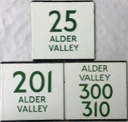 A selection of London Transport bus stop enamel E-PLATES for Alder Valley routes 25, 201 and 300/310
