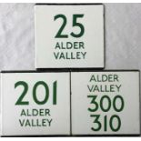 A selection of London Transport bus stop enamel E-PLATES for Alder Valley routes 25, 201 and 300/310