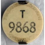 London Tram & Trolleybus Driver's METROPOLITAN STAGE CARRIAGE BADGE T 9868. Equivalent to PSV