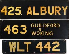 London Transport bus SLIPBOARD for route 425 to Albury on one side and 463 Guildford & Woking on the