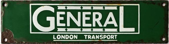 1933/34 London Transport enamel bus stop panel timetable HEADER PLATE 'General - London Transport'