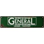 1933/34 London Transport enamel bus stop panel timetable HEADER PLATE 'General - London Transport'