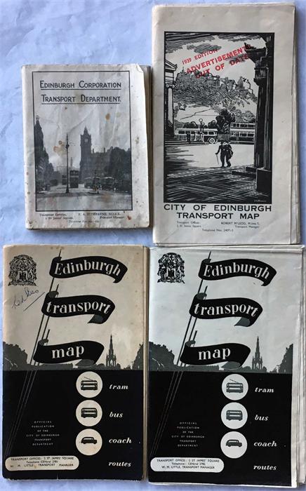 Selection of Edinburgh Corporation Transport Dept FOLD-OUT MAPS of trams, buses, coaches