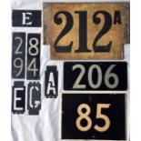 Selection of London bus ROUTE NUMBER PLATES comprising a c1920s wooden board for 212A/212B, 4 x