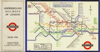 First-year Harry Beck London Underground DIAGRAMMATIC CARD MAP. The undated edition with no print-