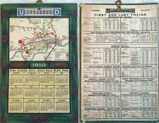 1910 London Underground official WALL CALENDAR. Double-sided and produced on sturdy card with its