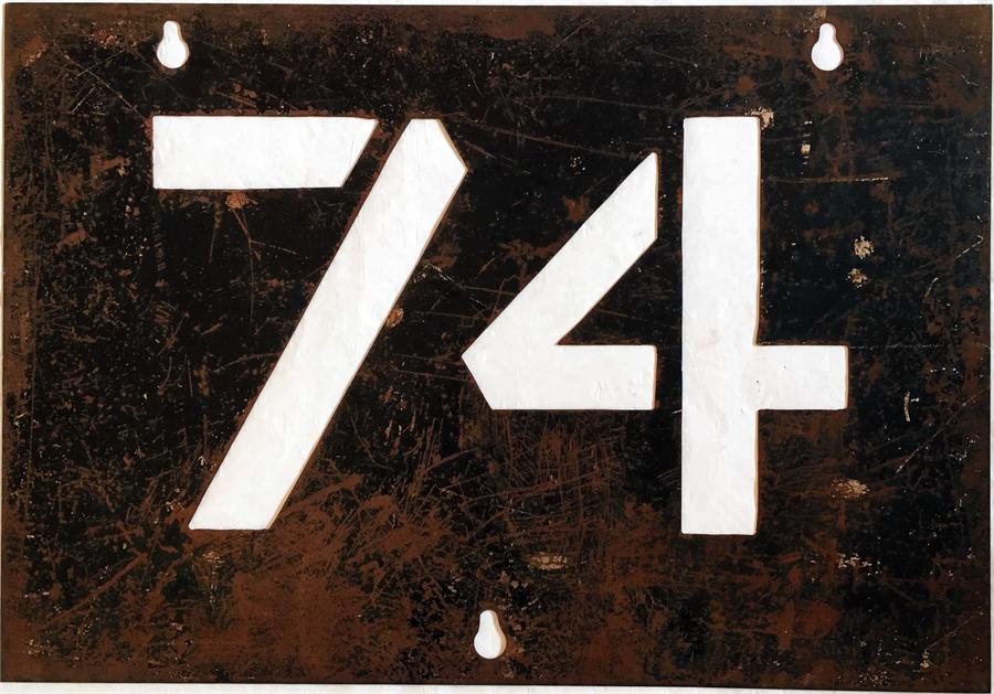 London Transport Tramways ROUTE NUMBER STENCIL for route 74 which ran from Blackfriars to Grove Park