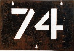 London Transport Tramways ROUTE NUMBER STENCIL for route 74 which ran from Blackfriars to Grove Park