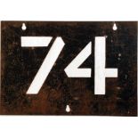 London Transport Tramways ROUTE NUMBER STENCIL for route 74 which ran from Blackfriars to Grove Park