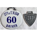 Pre-1935 bus driver's LICENCE BADGES from City of St Alban, no 60, enamel, single-sided and from