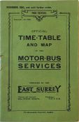 1921 East Surrey Traction Co Ltd TIMETABLE BOOKLET w/map in centre-fold. Issue dated December