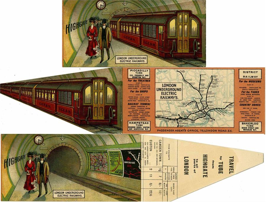 1907 London Underground Electric Railways advertising CARD with MAP, one of a series featuring