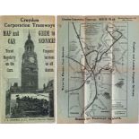 Croydon Corporation Tramways MAP AND GUIDE TO CAR SERVICES dated October 1920. Printed on light-