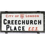 A City of London STREET SIGN from Creechurch Place, EC3, a small thoroughfare off Leadenhall St in