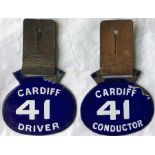 Pair of pre-1935 bus driver's & conductor's LICENCE BADGES from Cardiff Corporation, both numbered
